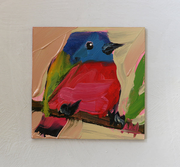 Painted Bunting on Branch Original Painting by Angela Moulton