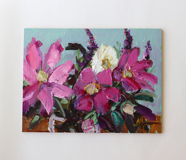 Cosmos and Opal Basil Original Painting by Angela Moulton