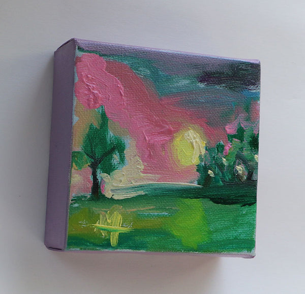 Pink Sunset Landscape Mini Original Painting by Angela Moulton