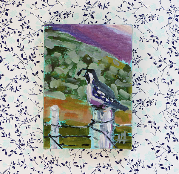 Quail on Fence Post Original Painting by Angela Moulton