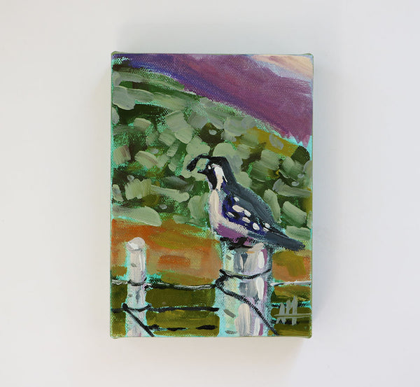 Quail on Fence Post Original Painting by Angela Moulton