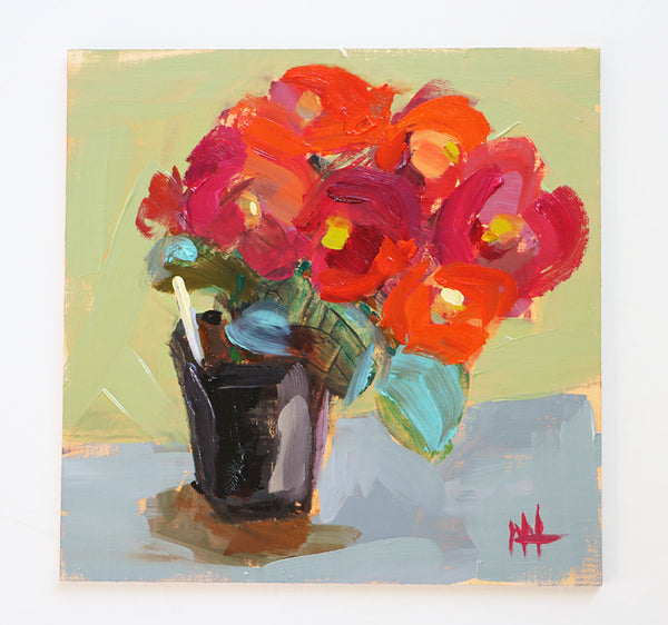 Red Begonias Original Oil Painting by Angela Moulton