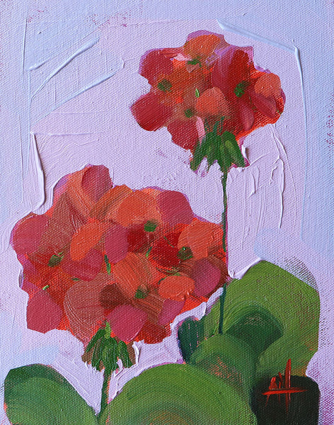 Red Geraniums Original Oil Painting by Angela Moulton
