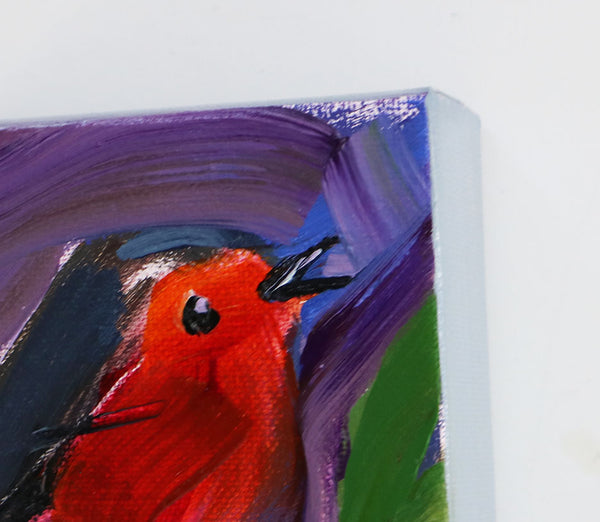 Robin on Purple Original Painting by Angela Moulton