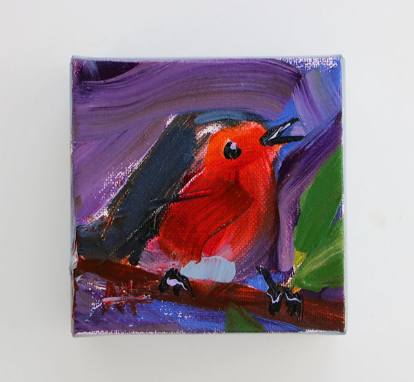 Robin on Purple Original Painting by Angela Moulton