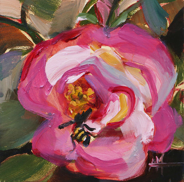 Rose with Bee Original Painting by Angela Moulton