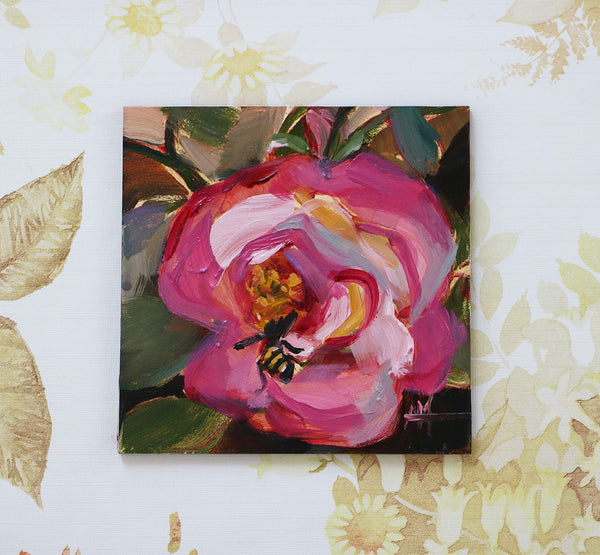 Rose with Bee Original Painting by Angela Moulton