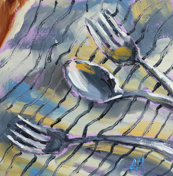 Silverware on Cloth Original Painting by Angela Moulton