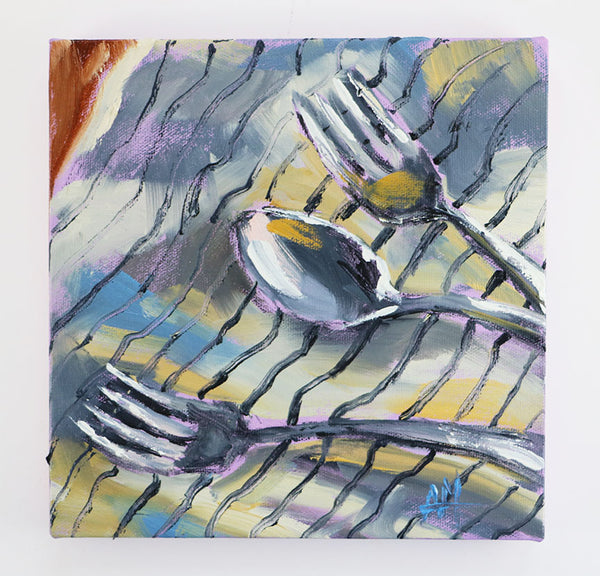 Silverware on Cloth Original Painting by Angela Moulton