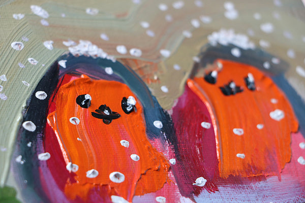 Snowy Robins Original Oil Painting by Angela Moulton