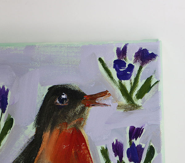 Spring Robin and Crocus Original Painting by Angela Moulton
