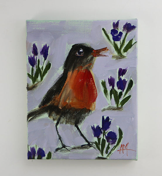 Spring Robin and Crocus Original Painting by Angela Moulton