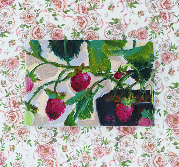Strawberries in Pot Original Painting by Angela Moulton