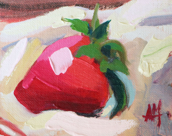 Strawberry on Dish Towel Original Oil Painting Angela Moulton