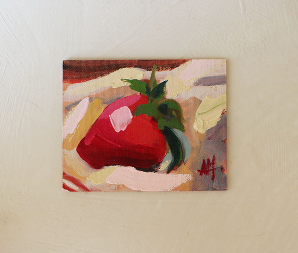 Strawberry on Dish Towel Original Oil Painting Angela Moulton