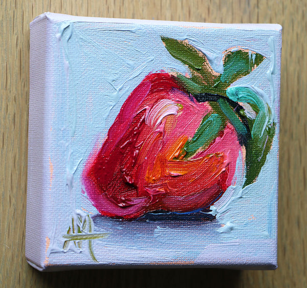 Strawberry on Lavender Mini Original Painting by Angela Moulton