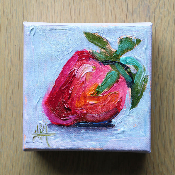 Strawberry on Lavender Mini Original Painting by Angela Moulton