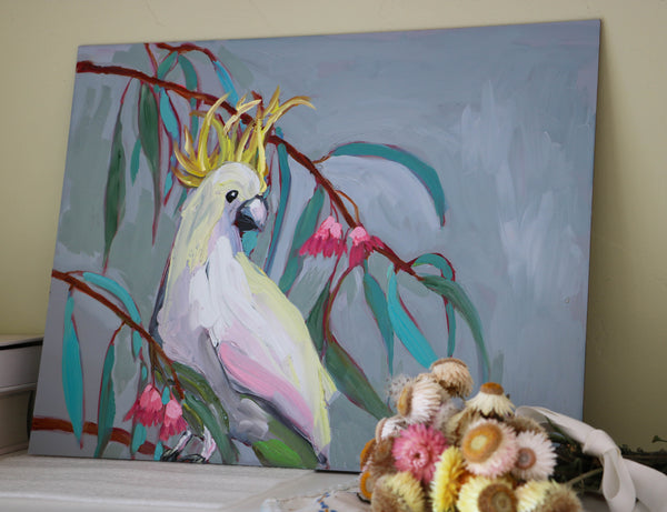 Sulpher-Crested Cockatoo Original Oil Painting Angela Moulton