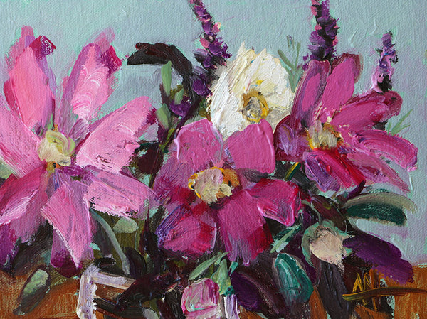 Cosmos and Opal Basil Original Painting by Angela Moulton