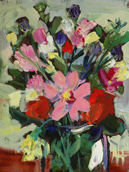 Summer Flowers in Jar Original Painting by Angela Moulton