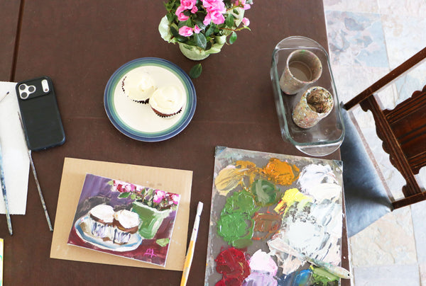 Sweet Potato Cupcakes and Azaleas Original Painting by Angela Moulton