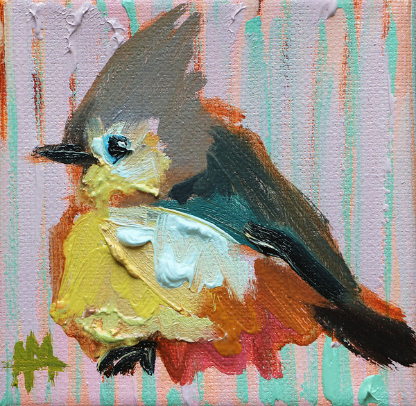 Tufted Titmouse and Stripes Original Painting by Angela Moulton