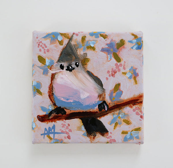 Titmouse on Floral Background Original Painting by Angela Moulton