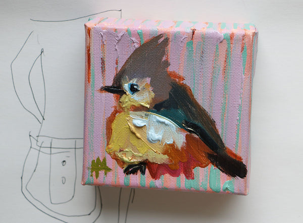 Tufted Titmouse and Stripes Original Painting by Angela Moulton