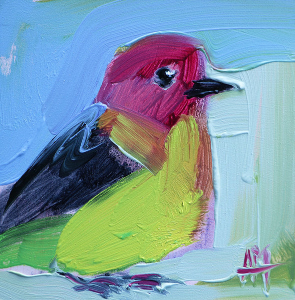 Western Tanager on Blue Original Painting by Angela Moulton