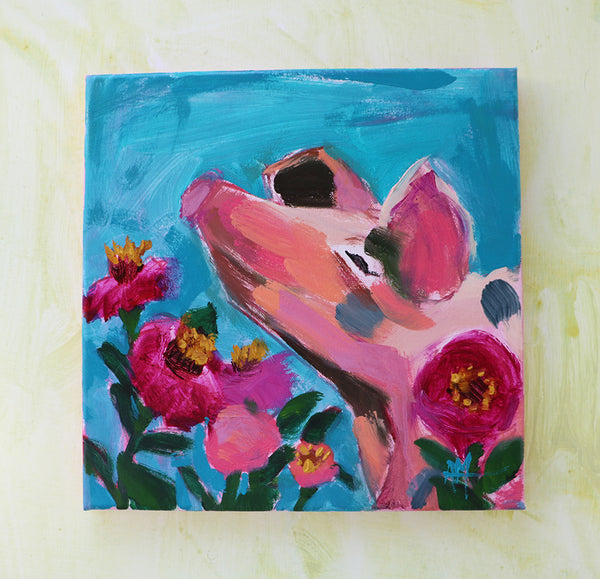 Zinnia, the Pig Original Painting by Angela Moulton